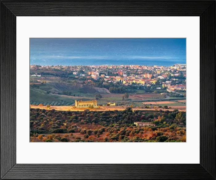 Framed Print : Agrigento, Sicily, Italy cityscape towards the Valley of the Temples and the Mediterranean at dawn Framed Print : Agrigento, Sicily, Italy cityscape towards the Valley of the Temples and the Mediterranean at dawn