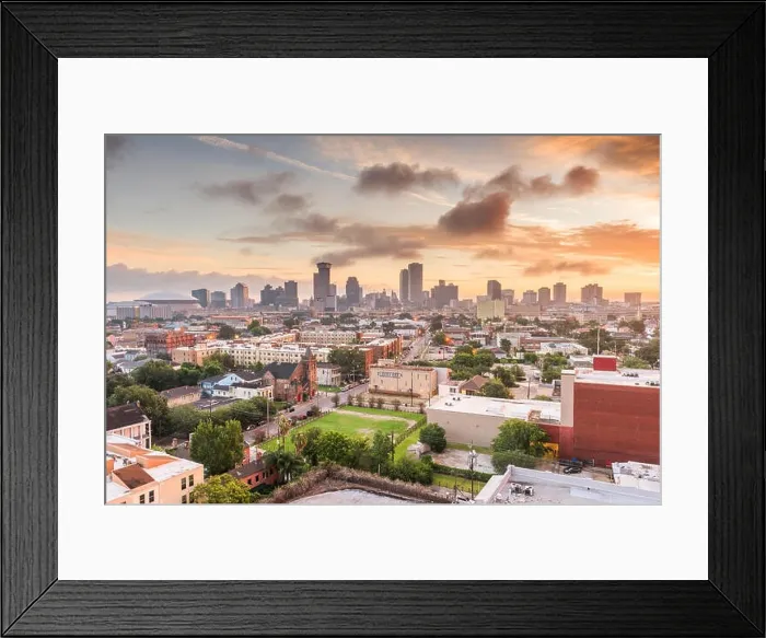 Framed Print : New Orleans, Louisiana downtown city skyline at twilight