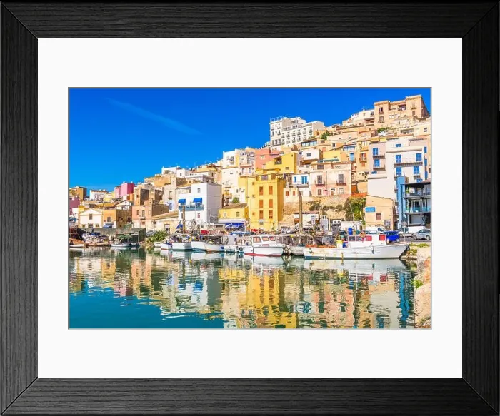 Framed Print : Sciacca, Sicily, Italy with water reflections at the port Framed Print : Sciacca, Sicily, Italy with water reflections at the port