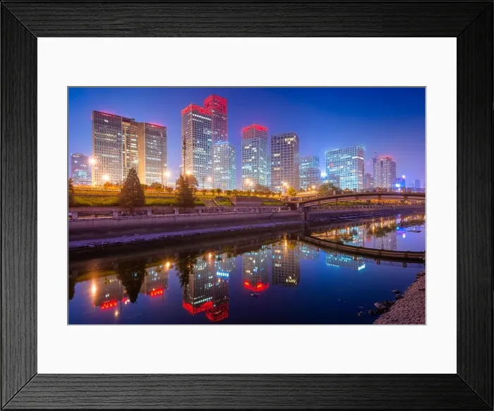 Framed Print : Beijing, China CBD city skyline and canal at night Framed Print : Beijing, China CBD city skyline and canal at night
