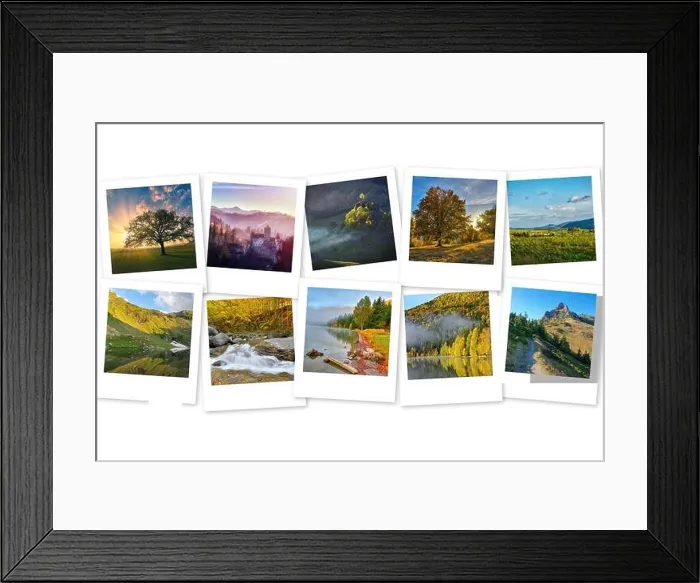 Framed Print : Photo collage with nature landscape photos. Mountains, lakes, trees, sunsets. Photography concept Framed Print : Photo collage with nature landscape photos. Mountains, lakes, trees, sunsets. Photography concept