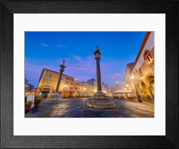 Framed Print : Ravenna, Italy at Piazza del Popolo with the landmark Venetian columns at dusk Framed Print : Ravenna, Italy at Piazza del Popolo with the landmark Venetian columns at dusk