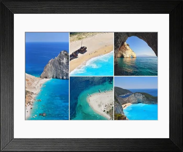 Framed Print : Photo collage Greece. Greek Islands. Zakynthos, Marathonisi, Blue Caves, Navagio Beach. Travel concept Framed Print : Photo collage Greece. Greek Islands. Zakynthos, Marathonisi, Blue Caves, Navagio Beach. Travel concept