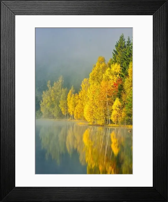 Framed Print : Autumn landscape in the mountains with trees reflecting in the water at St. Ana's lake, Romania Framed Print : Autumn landscape in the mountains with trees reflecting in the water at St. Ana's lake, Romania