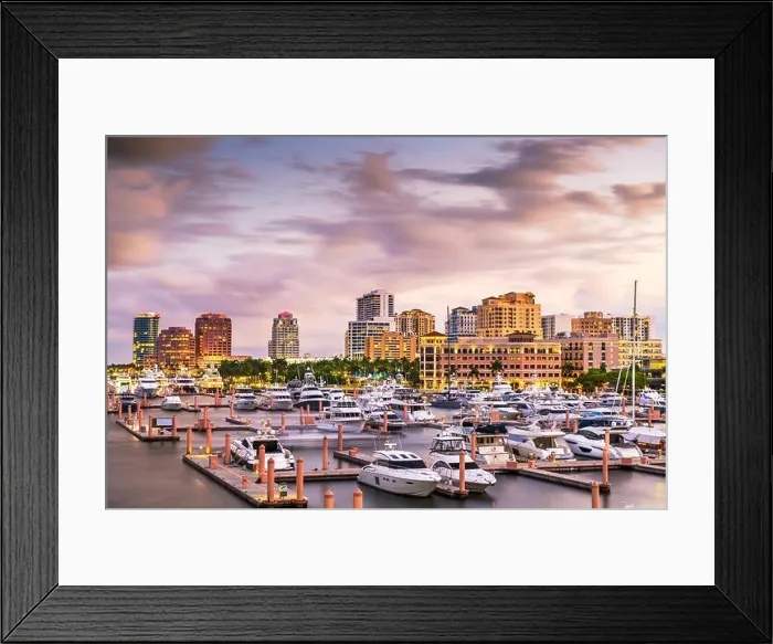 Framed Print : West Palm Beach, Florida, USA downtown skyline on the Intracoastal Waterway at dusk Framed Print : West Palm Beach, Florida, USA downtown skyline on the Intracoastal Waterway at dusk