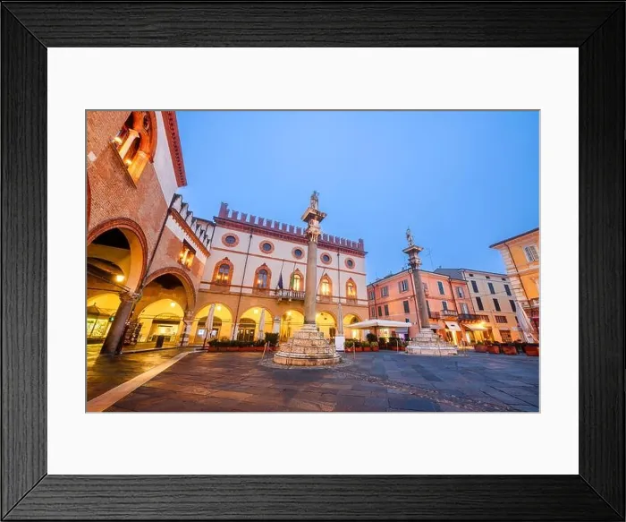 Framed Print : Ravenna, Italy at Piazza del Popolo with the landmark Venetian columns at dusk Framed Print : Ravenna, Italy at Piazza del Popolo with the landmark Venetian columns at dusk