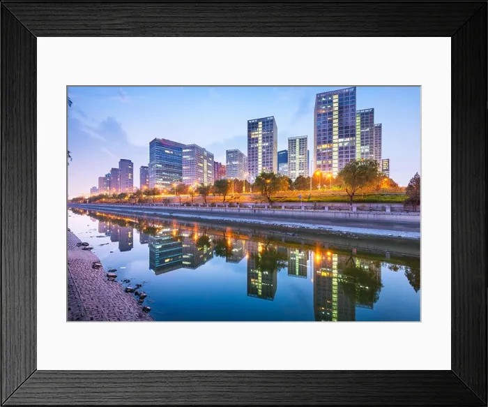 Framed Print : Beijing, China CBD city skyline and canal at night Framed Print : Beijing, China CBD city skyline and canal at night