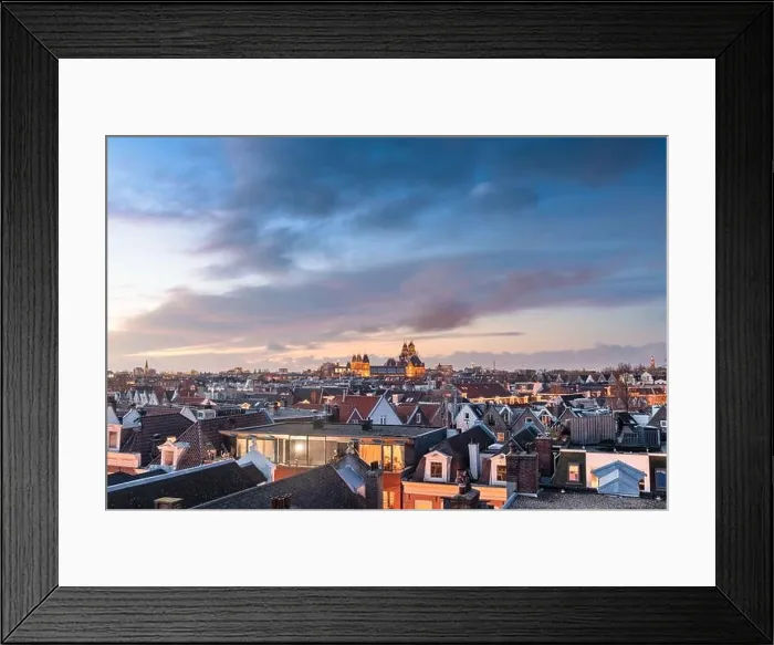 Framed Print : Amsterdam; Netherlands view of the cityscape from De Pijp at dusk Framed Print : Amsterdam; Netherlands view of the cityscape from De Pijp at dusk