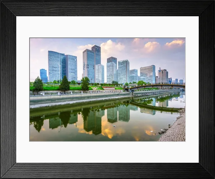 Framed Print : Beijing, China CBD city skyline and canal at night Framed Print : Beijing, China CBD city skyline and canal at night