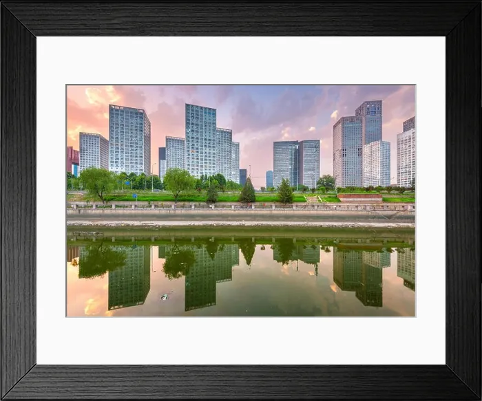 Framed Print : Beijing, China CBD city skyline and canal at night Framed Print : Beijing, China CBD city skyline and canal at night