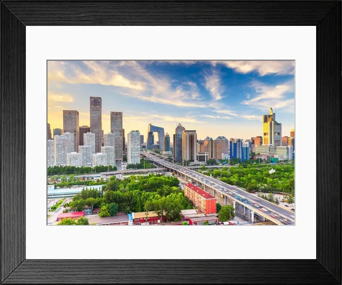 Framed Print : Beijing, China modern financial district skyline on a nice day with blue sky Framed Print : Beijing, China modern financial district skyline on a nice day with blue sky