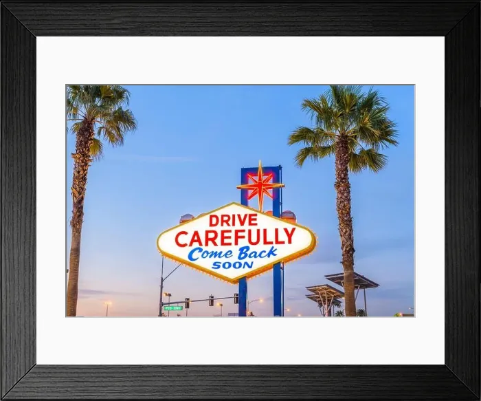 Framed Print : Las Vegas, Nevada, USA at the back of the Welcome to Las Vegas Sign reminding you to drive carefully and come back soon Framed Print : Las Vegas, Nevada, USA at the back of the Welcome to Las Vegas Sign reminding you to drive carefully and come back soon