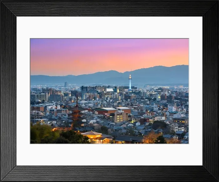 Framed Print : Kyoto, Japan skyline and landmark towers at dusk Framed Print : Kyoto, Japan skyline and landmark towers at dusk