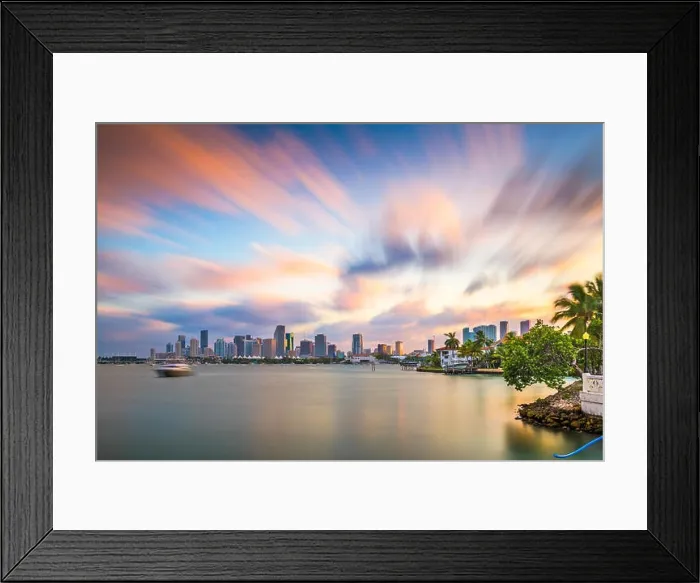 Framed Print : Miami, Florida, USA downtown skyline on Biscayne Bay in early evening Framed Print : Miami, Florida, USA downtown skyline on Biscayne Bay in early evening