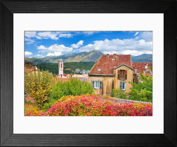 Framed Print : Corte, former capital of independent Corsica, typical architecture of the Old Town, Corsica Island, France Framed Print : Corte, former capital of independent Corsica, typical architecture of the Old Town, Corsica Island, France