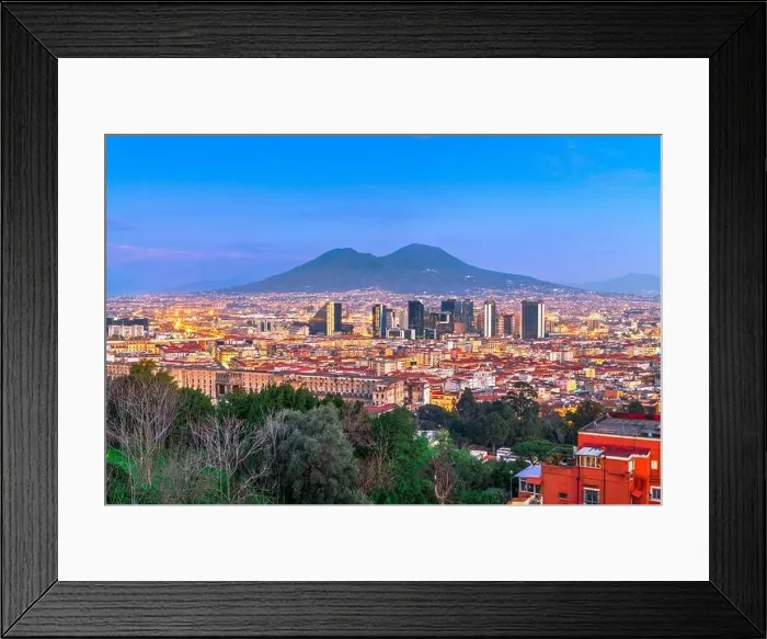 Framed Print : Naples, Italy with the financial district skyline under Mt. Vesuvius at twilight Framed Print : Naples, Italy with the financial district skyline under Mt. Vesuvius at twilight