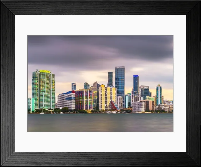 Framed Print : Miami, Florida, USA downtown skyline on Biscayne Bay in early evening Framed Print : Miami, Florida, USA downtown skyline on Biscayne Bay in early evening