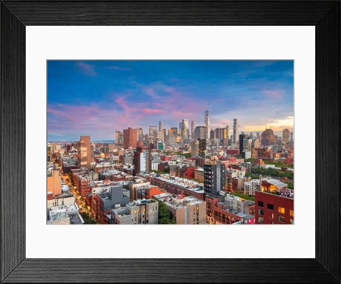 Framed Print : New York, New York, USA Lower Manhattan city skyline rooftop view at dusk