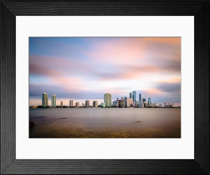 Framed Print : Miami, Florida, USA downtown skyline on Biscayne Bay in early evening Framed Print : Miami, Florida, USA downtown skyline on Biscayne Bay in early evening