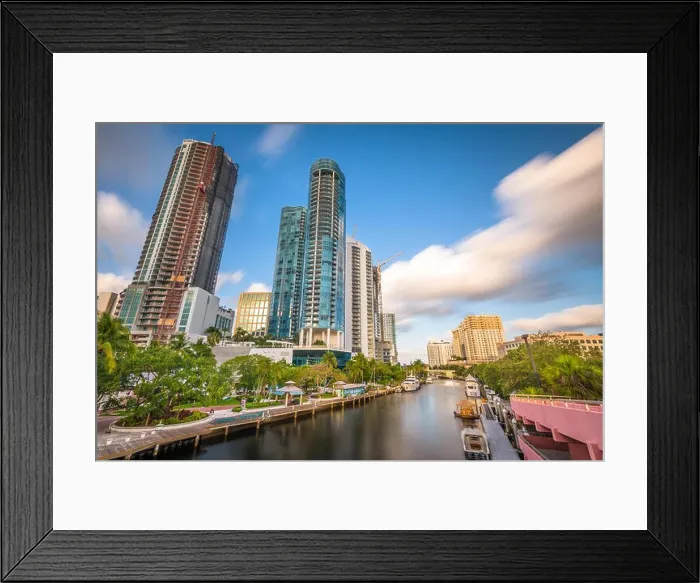 Framed Print : Fort Lauderdale, Florida, USA cityscape and riverwalk on the New River Framed Print : Fort Lauderdale, Florida, USA cityscape and riverwalk on the New River