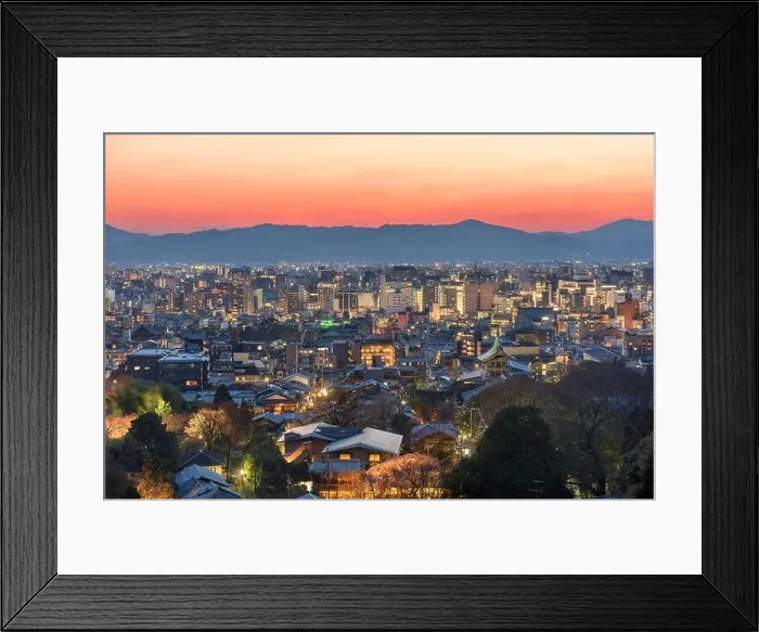 Framed Print : Kyoto, Japan downtown cityscape with new and old architecture at dusk Framed Print : Kyoto, Japan downtown cityscape with new and old architecture at dusk