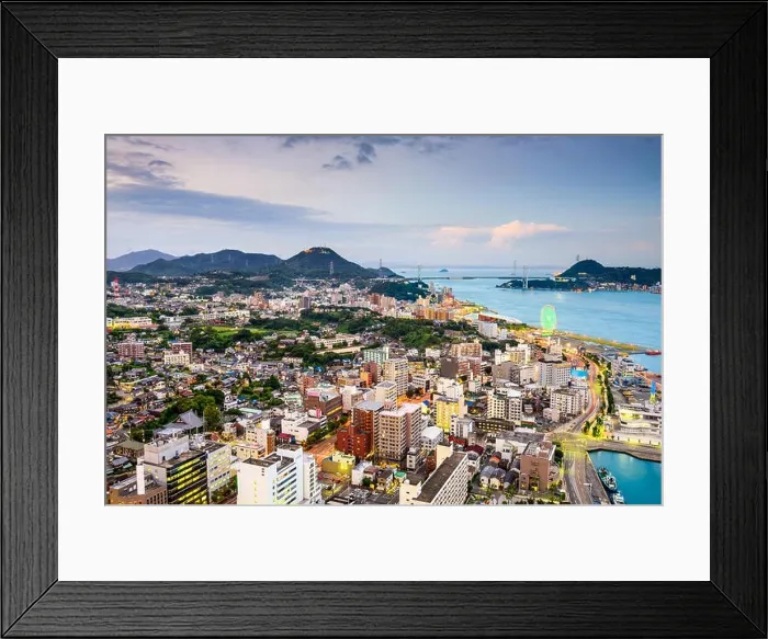 Framed Print : Shimonoseki, Japan skyline over the Kanmon Straits Framed Print : Shimonoseki, Japan skyline over the Kanmon Straits