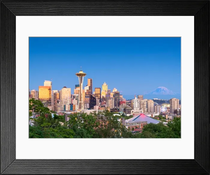 Framed Print : Seattle, Washington, USA downtown skyline at night with Mt. Rainier Framed Print : Seattle, Washington, USA downtown skyline at night with Mt. Rainier