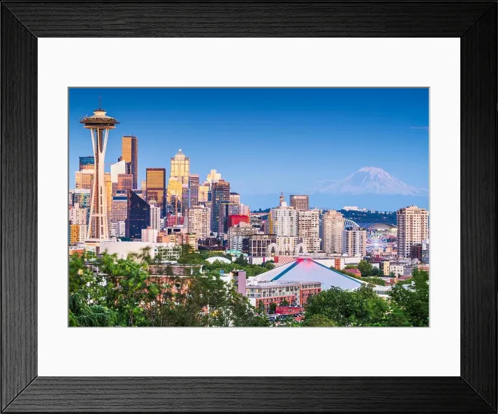 Framed Print : Seattle, Washington, USA downtown skyline at night with Mt. Rainier Framed Print : Seattle, Washington, USA downtown skyline at night with Mt. Rainier
