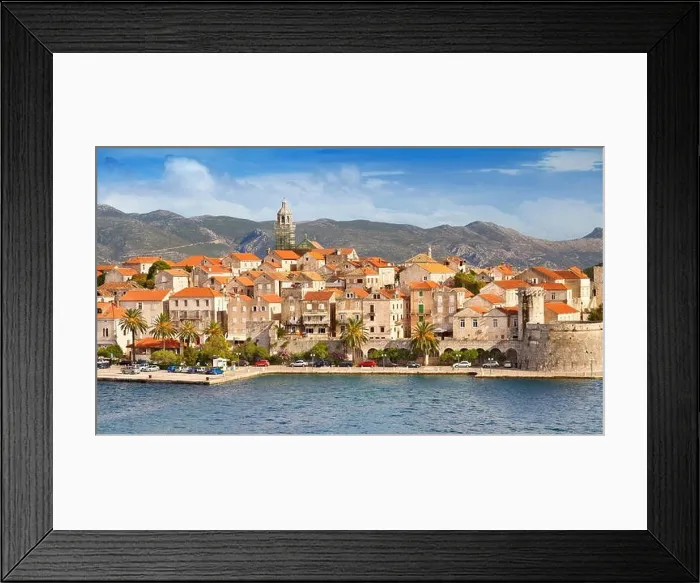 Framed Print : Korcula, Old Town, harbor at the seafront, Croatia Framed Print : Korcula, Old Town, harbor at the seafront, Croatia