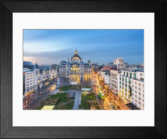 Framed Print : Antwerp, Belgium cityscape at Centraal Railway Station from night till dawn Framed Print : Antwerp, Belgium cityscape at Centraal Railway Station from night till dawn
