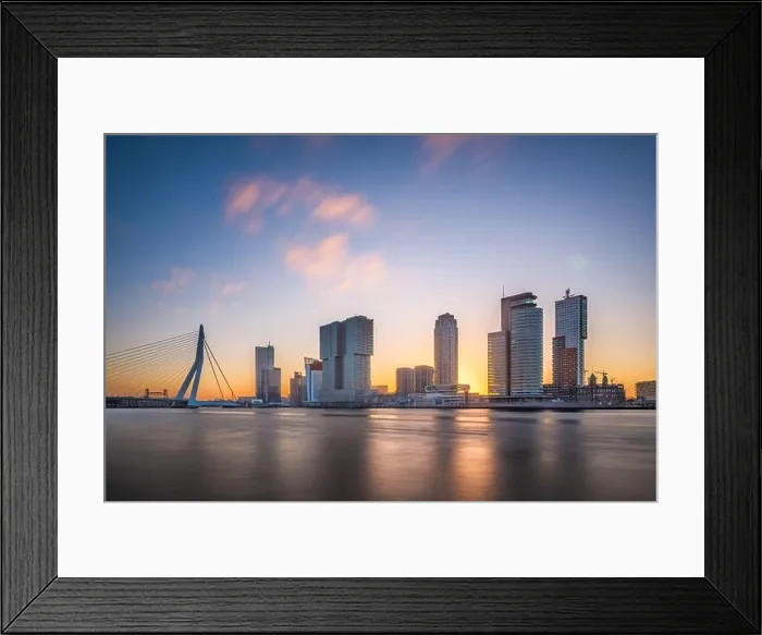 Framed Print : Rotterdam, Netherlands, city skyline at twilight