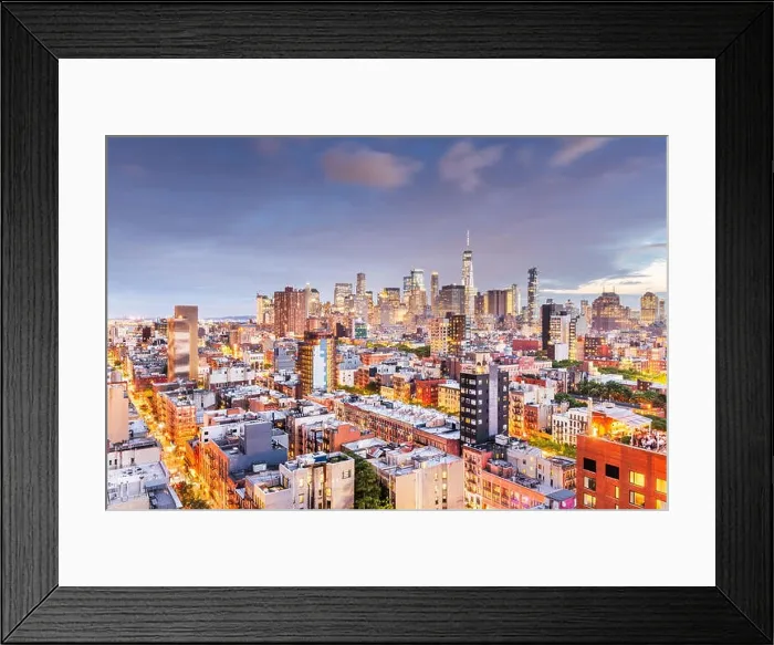 Framed Print : New York, New York, USA Financial district skyline from the Lower East Side at dusk Framed Print : New York, New York, USA Financial district skyline from the Lower East Side at dusk
