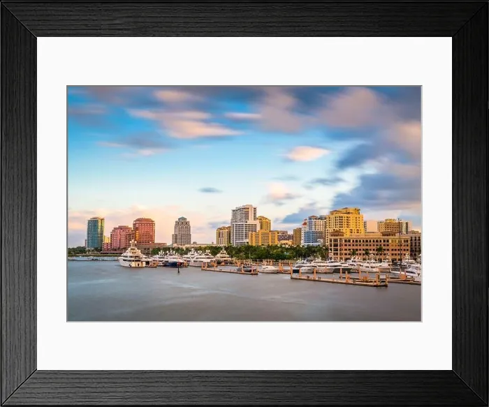 Framed Print : West Palm Beach, Florida, USA downtown skyline on the Intracoastal Waterway at dusk Framed Print : West Palm Beach, Florida, USA downtown skyline on the Intracoastal Waterway at dusk