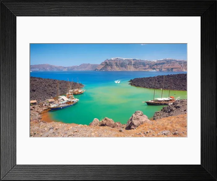 Framed Print : Nea Kameni - Greece, Cyclades Islands, a small port for pleasure craft, from here leads the way to craters on the island Framed Print : Nea Kameni - Greece, Cyclades Islands, a small port for pleasure craft, from here leads the way to craters on the island