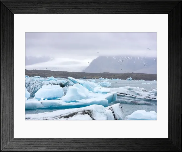 Framed Print : Picturesque landscape with floating icebergs in Jokulsarlon glacier lagoon, Iceland Framed Print : Picturesque landscape with floating icebergs in Jokulsarlon glacier lagoon, Iceland