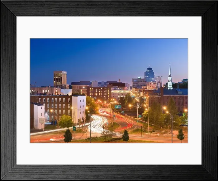 Framed Print : Worcester, Massachusetts, USA downtown skyline at twilight Framed Print : Worcester, Massachusetts, USA downtown skyline at twilight