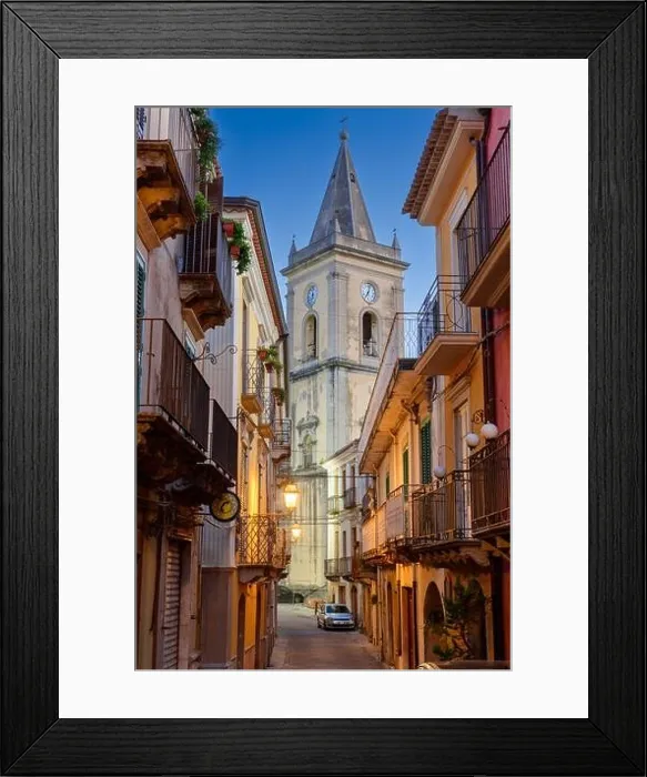 Framed Print : Novara di Sicilia, Sicily, Italy with Duomo di Novara di Sicilia at dawn