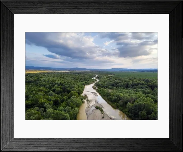 Framed Print : Flight through majestic river Dnister and lush green forest at sunset time. Ukraine. Landscape photography Framed Print : Flight through majestic river Dnister and lush green forest at sunset time. Ukraine. Landscape photography