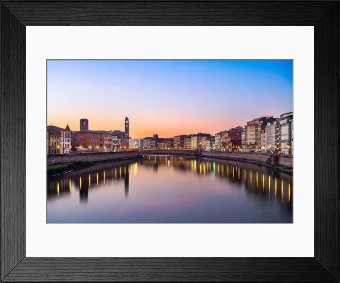 Framed Print : Pisa, Italy skyline on the Arno River at dusk Framed Print : Pisa, Italy skyline on the Arno River at dusk