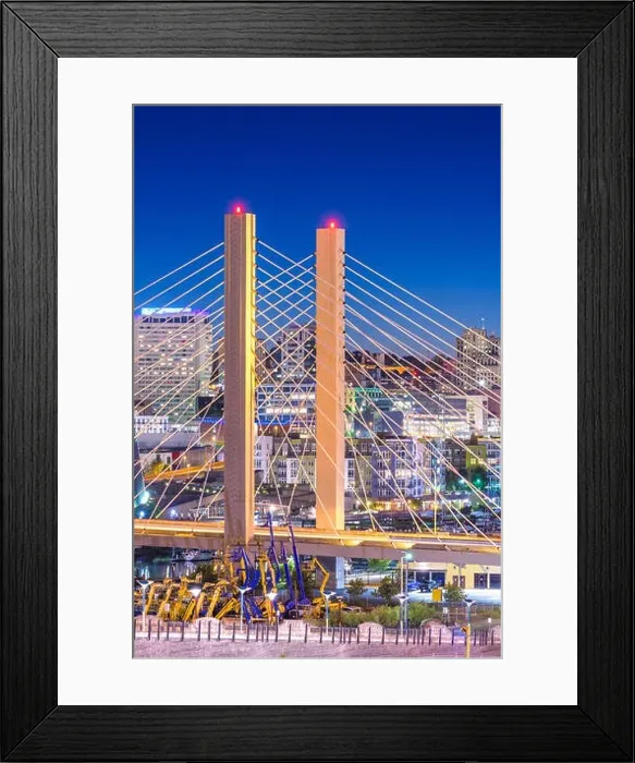 Framed Print : Tacoma, Washington, USA cityscape with East 21st Street Bridge at night Framed Print : Tacoma, Washington, USA cityscape with East 21st Street Bridge at night