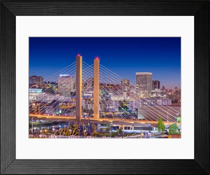 Framed Print : Tacoma, Washington, USA cityscape with East 21st Street Bridge at night Framed Print : Tacoma, Washington, USA cityscape with East 21st Street Bridge at night