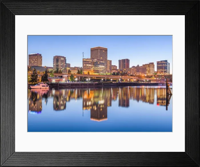 Framed Print : Tacoma, Washington, USA downtown skyline at dusk on Commencement Bay Framed Print : Tacoma, Washington, USA downtown skyline at dusk on Commencement Bay