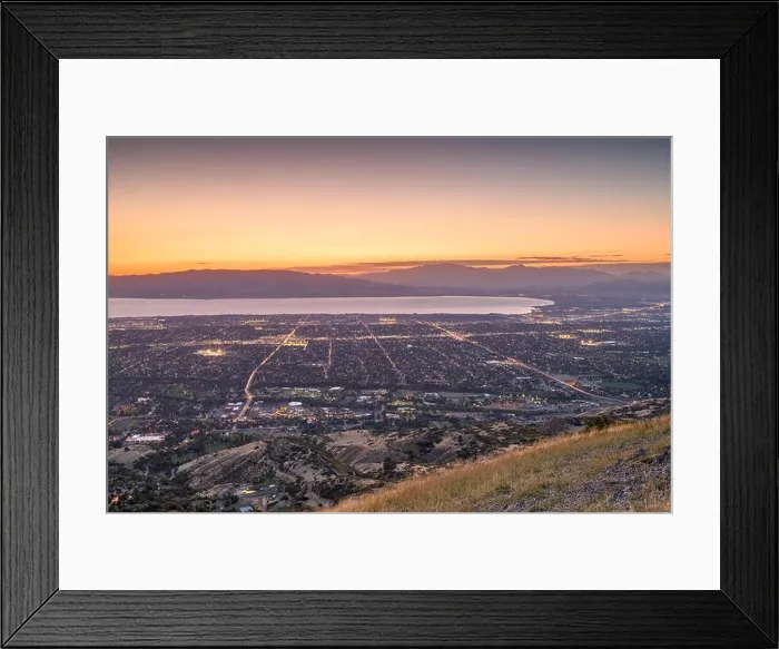 Framed Print : Provo, Utah, USA view of downtown from Squaw Peak during an autumn dusk Framed Print : Provo, Utah, USA view of downtown from Squaw Peak during an autumn dusk