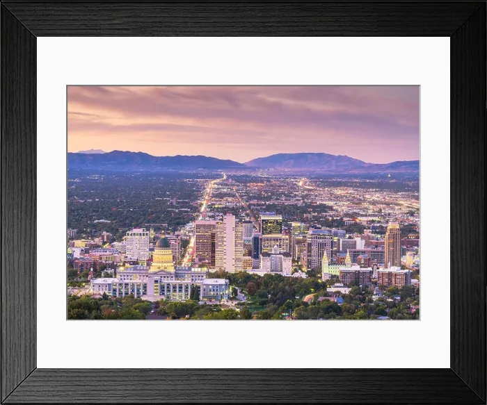 Framed Print : Salt Lake City, Utah, USA downtown city skyline at dusk Framed Print : Salt Lake City, Utah, USA downtown city skyline at dusk