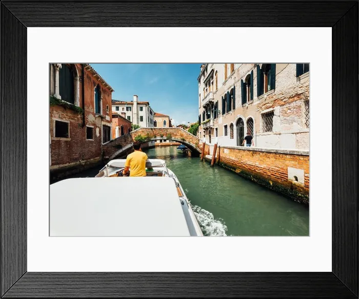 Framed Print : Venice, Italy - August 8, 2014: trip to old venetian canal on motor boat Framed Print : Venice, Italy - August 8, 2014: trip to old venetian canal on motor boat
