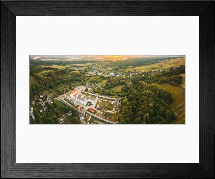 Framed Print : Aerial View Of Jesuit Collegium Complex. Top View Of Holy Nativity-The Theotokos Yurovichi Monastery. Drone View Of Beautiful European Nature From Framed Print : Aerial View Of Jesuit Collegium Complex. Top View Of Holy Nativity-The Theotokos Yurovichi Monastery. Drone View Of Beautiful European Nature From