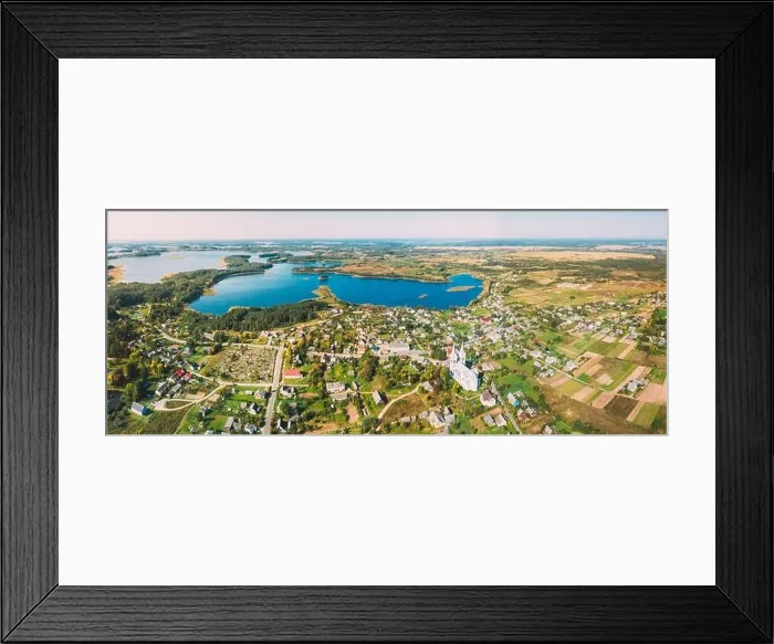 Framed Print : Slobodka, Braslaw District, Vitebsk Voblast, Belarus. Aerial View Of Potsekh Lake Near Slobodka Village. Church of Divine Providence. Panorama Framed Print : Slobodka, Braslaw District, Vitebsk Voblast, Belarus. Aerial View Of Potsekh Lake Near Slobodka Village. Church of Divine Providence. Panorama