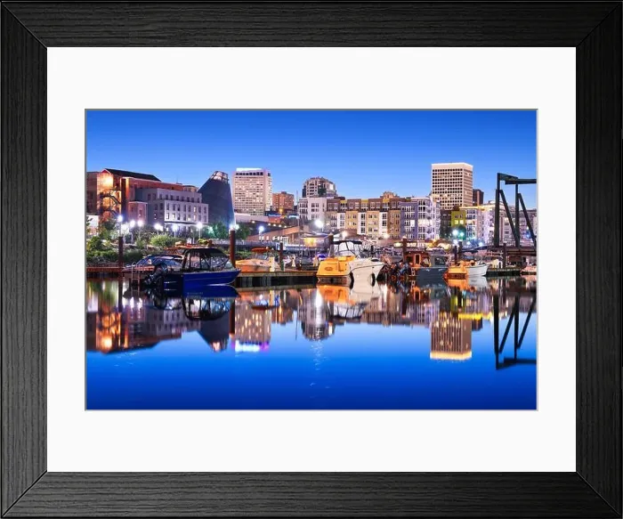 Framed Print : Tacoma, Washington, USA downtown skyline at dusk on Commencement Bay Framed Print : Tacoma, Washington, USA downtown skyline at dusk on Commencement Bay