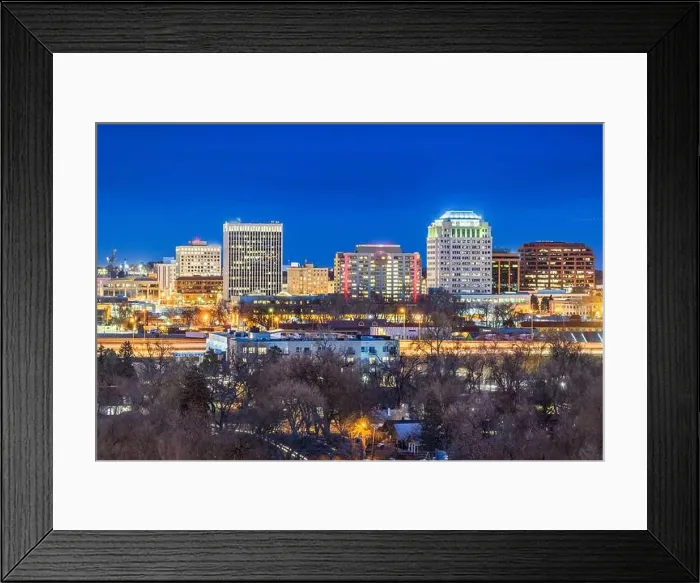 Framed Print : Colorado Springs, Colorado, USA downtown city skyline at night