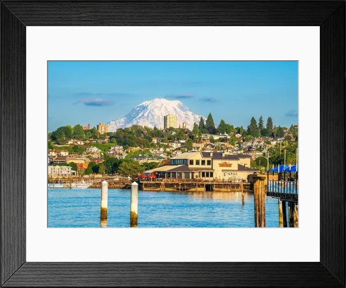 Framed Print : Tacoma, Washington, USA with Mt. Rainier in the distance on Commencement Bay Framed Print : Tacoma, Washington, USA with Mt. Rainier in the distance on Commencement Bay
